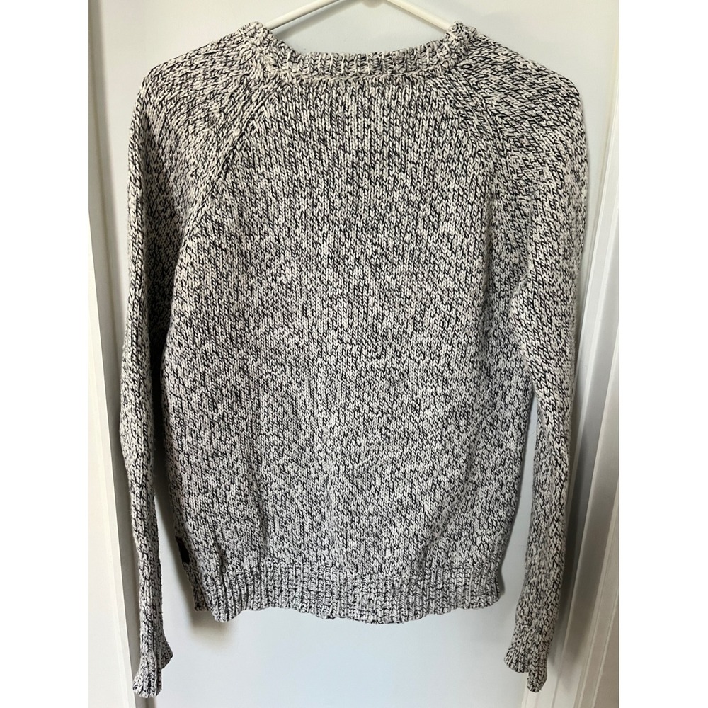 Roots Canada Marled Cable Knit Sweater Black White Crew Neck Raglan Medium - Picture 3 of 7